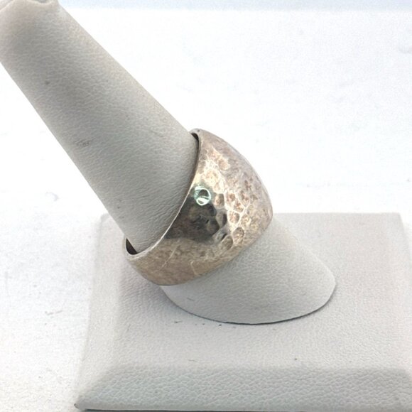 Estate Sterling Silver 925 Hammered Wide Band Ring Size 9 Mexico 14.3g Heavy - Picture 2 of 8